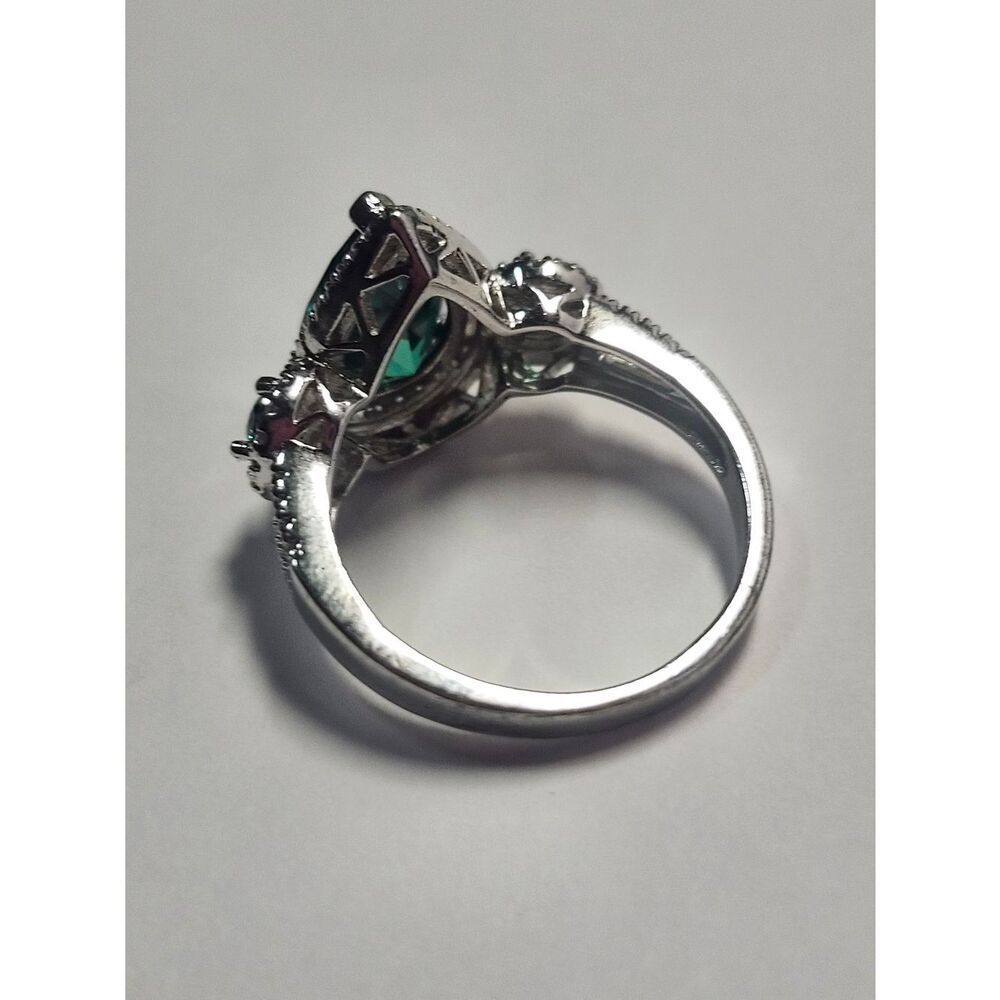 Sterling Silver Designer D'Manis Teardrop Emerald Green Halo Ring  Size 8 - Picture 6 of 7